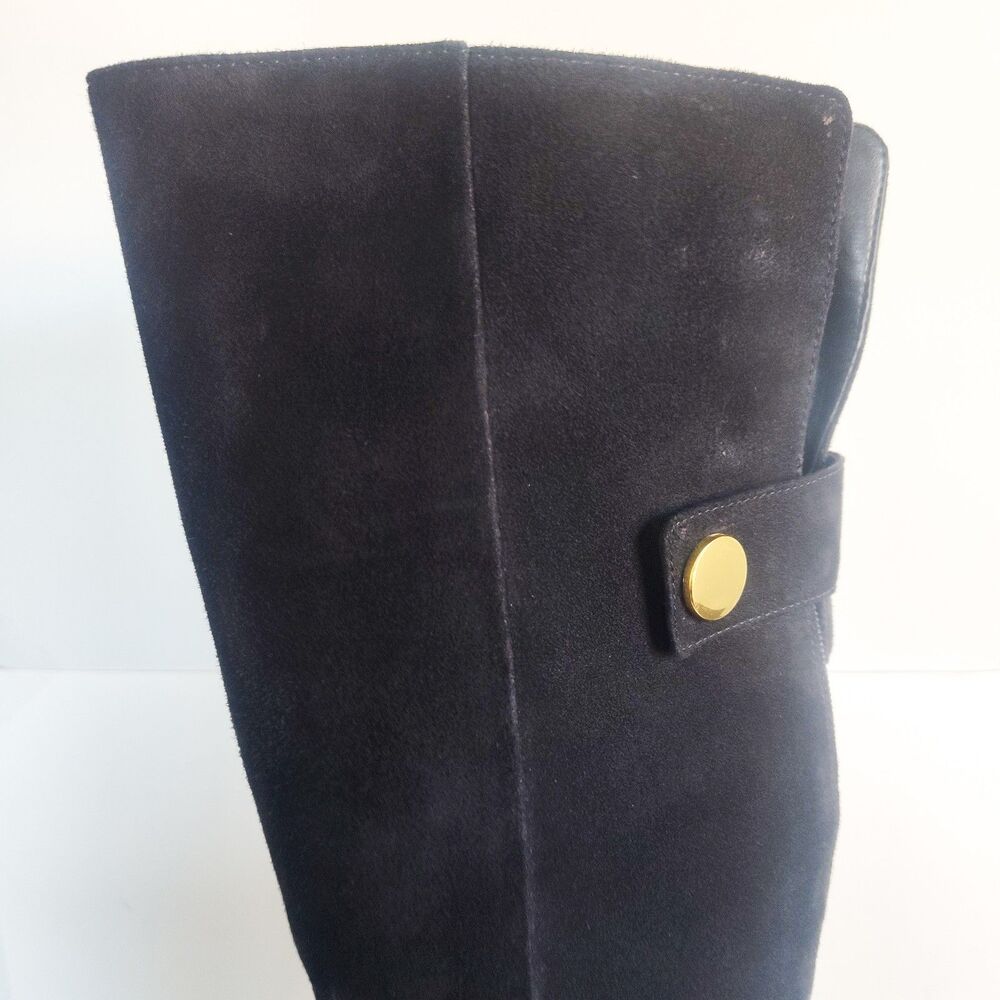 Nine West Knee‎ High Boots Size 7.5 Black Suede Leather Block Heel Zip Riding - Picture 8 of 16